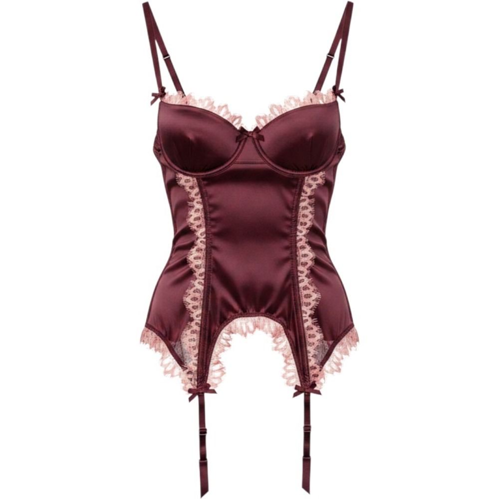 Victoria Secret Sexy Little Things Burgundy Pink Lace Corset Garter Top 34B NEW
